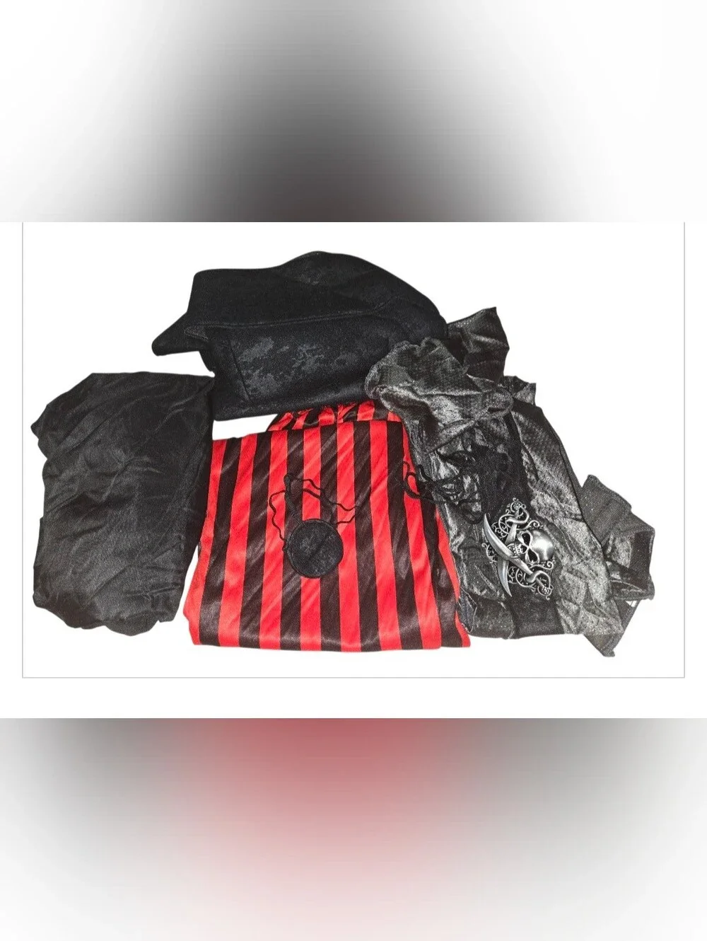 Spirit Men's Pirate Costume in Black with Red Striped Pants - Picture 3 of 3